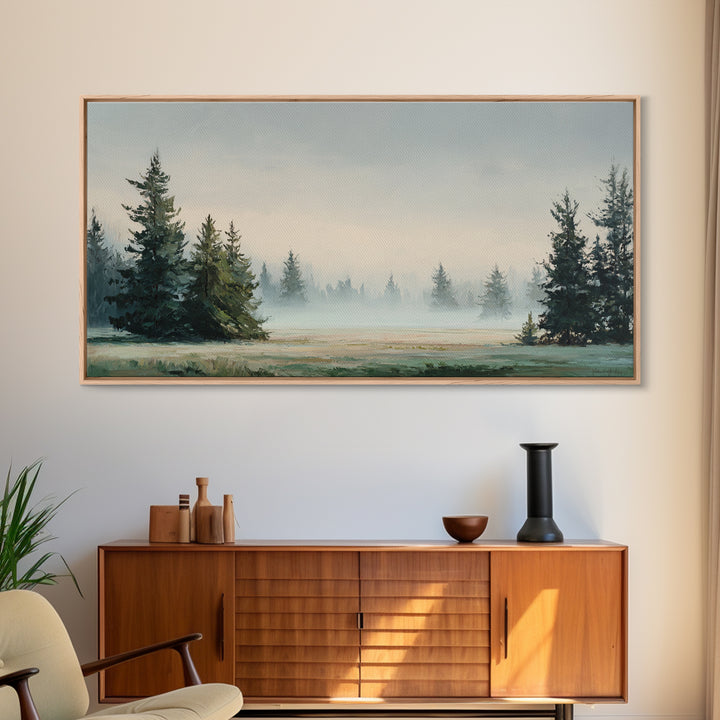Moody Pine Forest Framed Canvas Print, Nature Art, Minimalist Decor, Living Room Decor, Fine Art, Nature, Artwork, Framed Art, NAT-2x1-37
