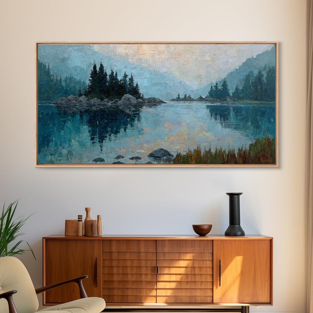 Misty Mountain Lake Canvas Print, Nature Art, Printable Wall Art, Living Room Decor, Fine Art, Nature, Living Room Wall Art, NAT-2x1-49