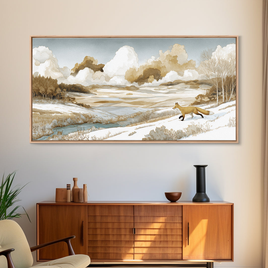 Fox Crossing a Snowy Forest Clearing Canvas Print, Nature Art, Contemporary Art, Living Room Decor, Fine Art, Nature, NAT-2x1-54