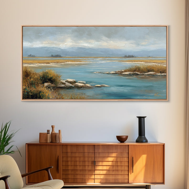 River Stones under Clear Shallow Water Canvas Print, Nature Art, Art, Living Room Decor, Fine Art, Nature, 3d Wall Art, NAT-2x1-57