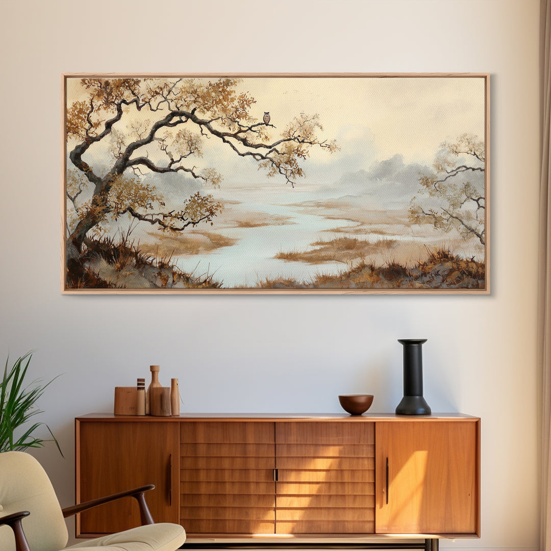Owl in Moonlit Branches Canvas Print, Nature Art, 3d Wall Art, Living Room Decor, Watercolor Art, Nature, Nature Wall Art, NAT-2x1-63