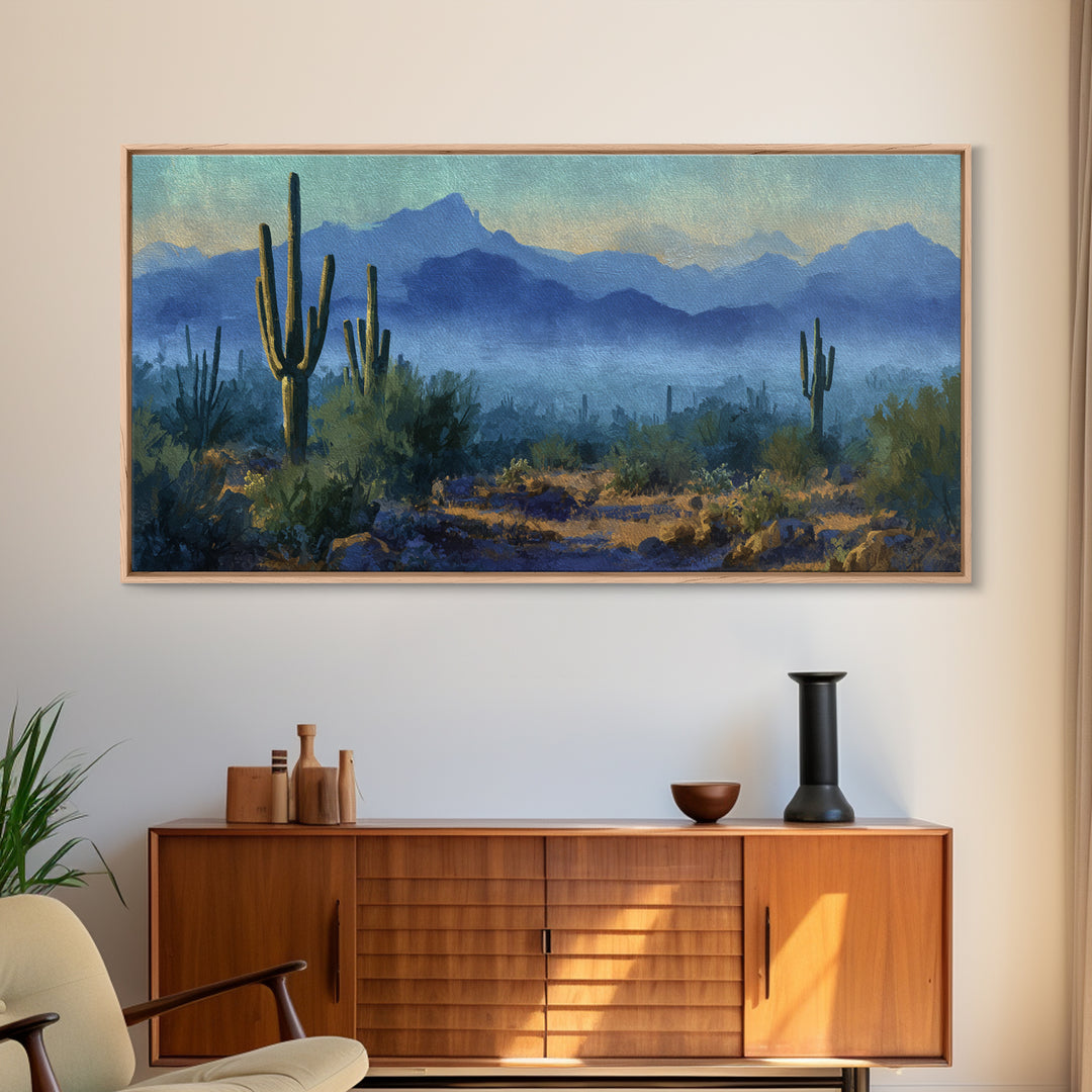Desert Cactus Blooming After Rain Canvas Print, Nature Art, Printable Wall Art, Living Room Decor, Oil Painting, Nature, NAT-2x1-64