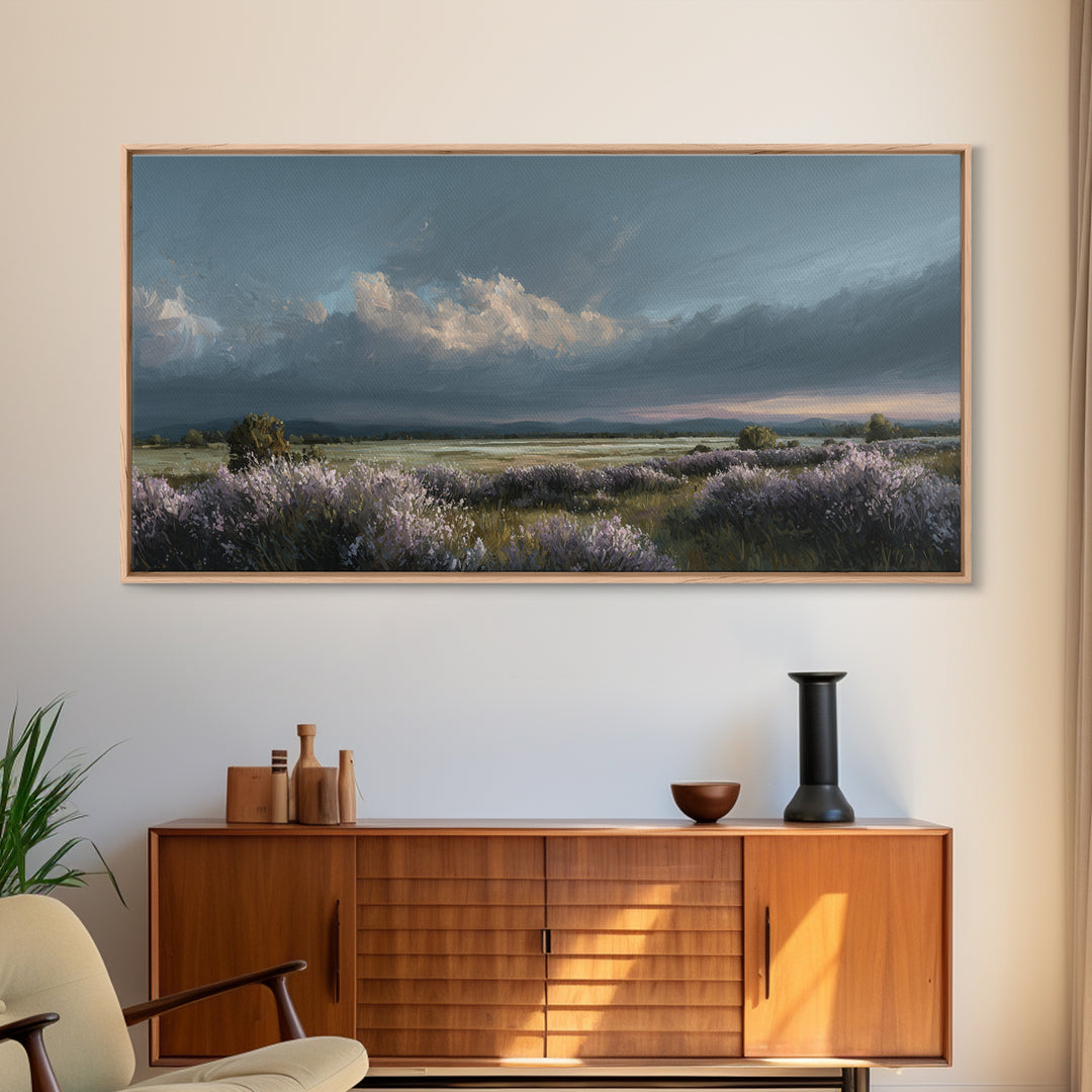 Bees Circling Lavender Blossoms Framed Canvas Print, Nature Art, Nature Wall Art, Living Room Decor, Fine Art, Nature, NAT-2x1-67