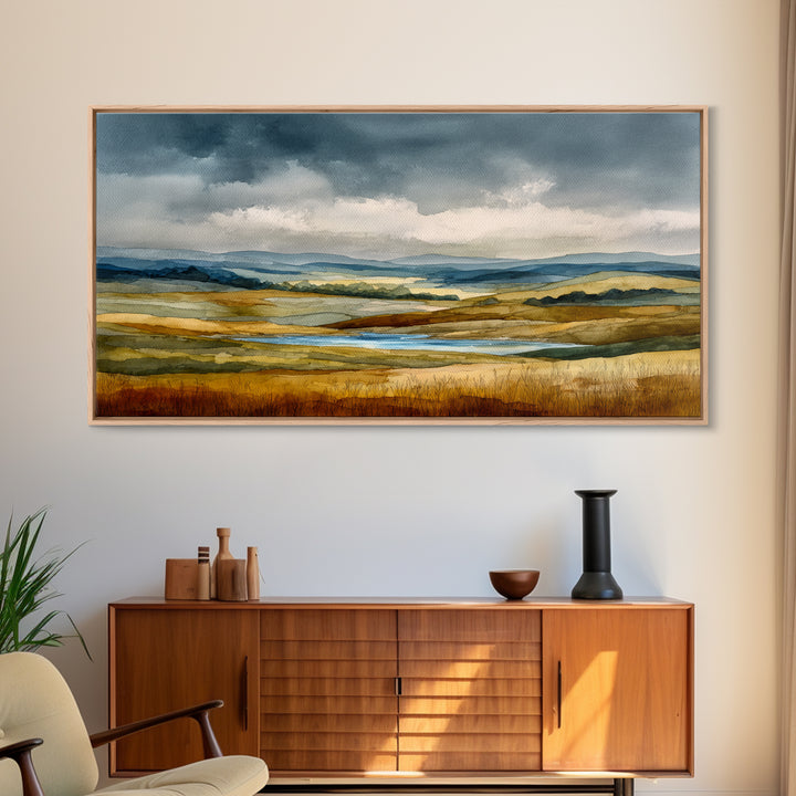 Storm Clouds over a Rolling Prairie Canvas Print, Nature Art, Wall Art, Living Room Decor, Fine Art, Nature, Wood Wall Art, NAT-2x1-82