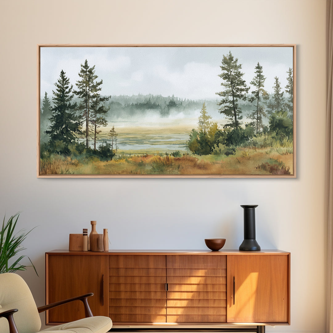 Moody Pine Forest Framed Canvas Print, Nature Art, Floral, Living Room Decor, Fine Art, Nature, Moss Art, Landscape Art, NAT-2x1-85