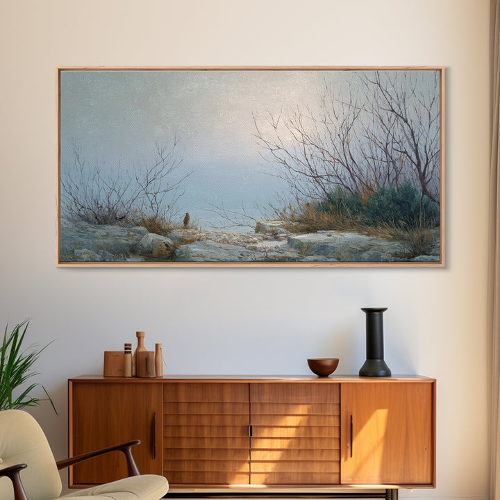 Owl in Moonlit Branches Framed Canvas Print, Nature Art, Mountain Wall Art, Living Room Decor, Watercolor Art, Nature, NAT-2x1-87