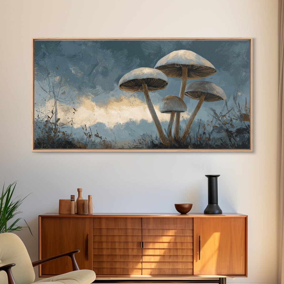 Mushroom Cluster in Enchanted Woodland Framed Canvas Print, Nature Art, Abstract Wall Art, Living Room Decor, Fine Art, Nature, NAT-2x1-99