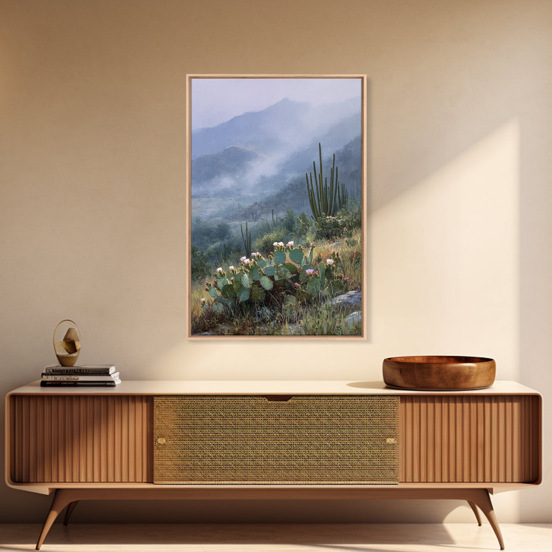 Desert Cactus Blooming After Rain Framed Canvas Print, Nature Art, Art Print, Living Room Decor, Fine Art, Nature, NAT-2x3-100
