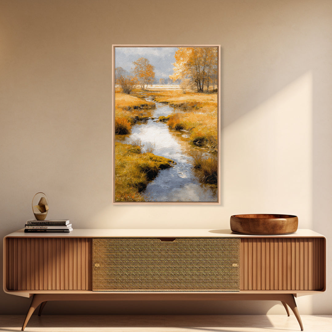 Autumn Leaves Floating on Quiet Stream Canvas Print, Nature Art, Art Print, Living Room Decor, Oil Painting, Nature, NAT-2x3-14
