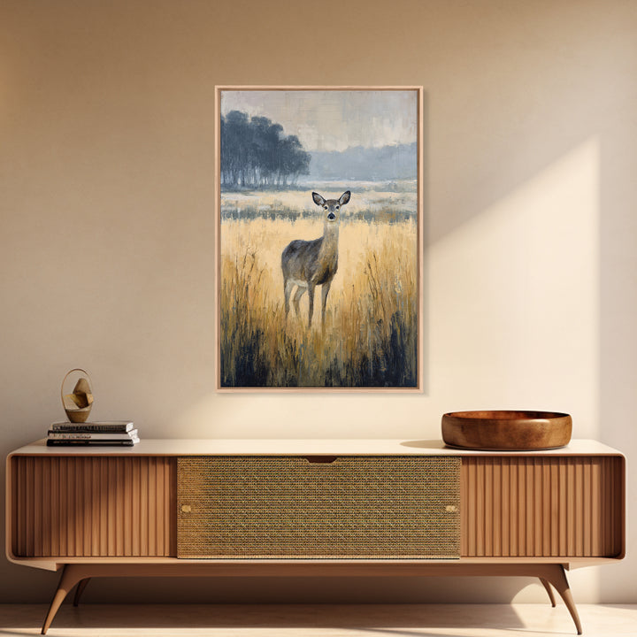 Deer Standing in a Golden Field Canvas Print, Nature Art, Moss Art, Living Room Decor, Fine Art, Nature, Statement Artwork, NAT-2x3-16