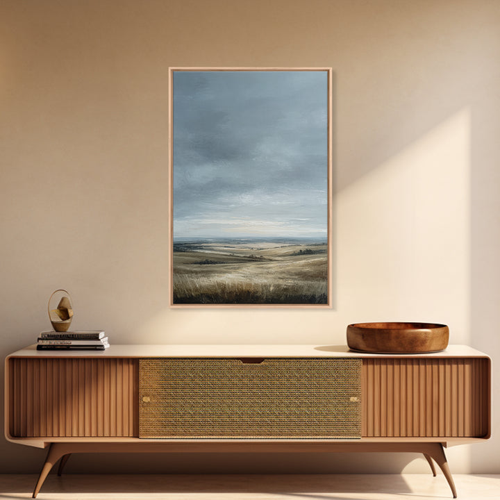 Storm Clouds over a Rolling Prairie Framed Canvas Print, Nature Art, Textured Painting, Living Room Decor, Fine Art, Nature, NAT-2x3-22