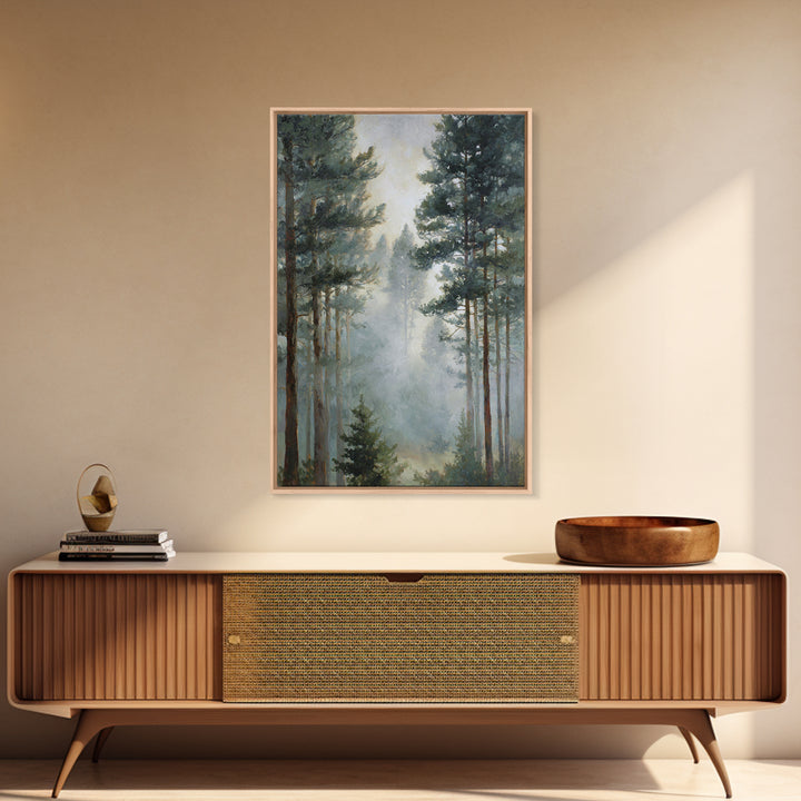 Moody Pine Forest Framed Canvas Print, Nature Art, Wall Art, Living Room Decor, Oil Painting, Nature, Wood Wall Art, NAT-2x3-25