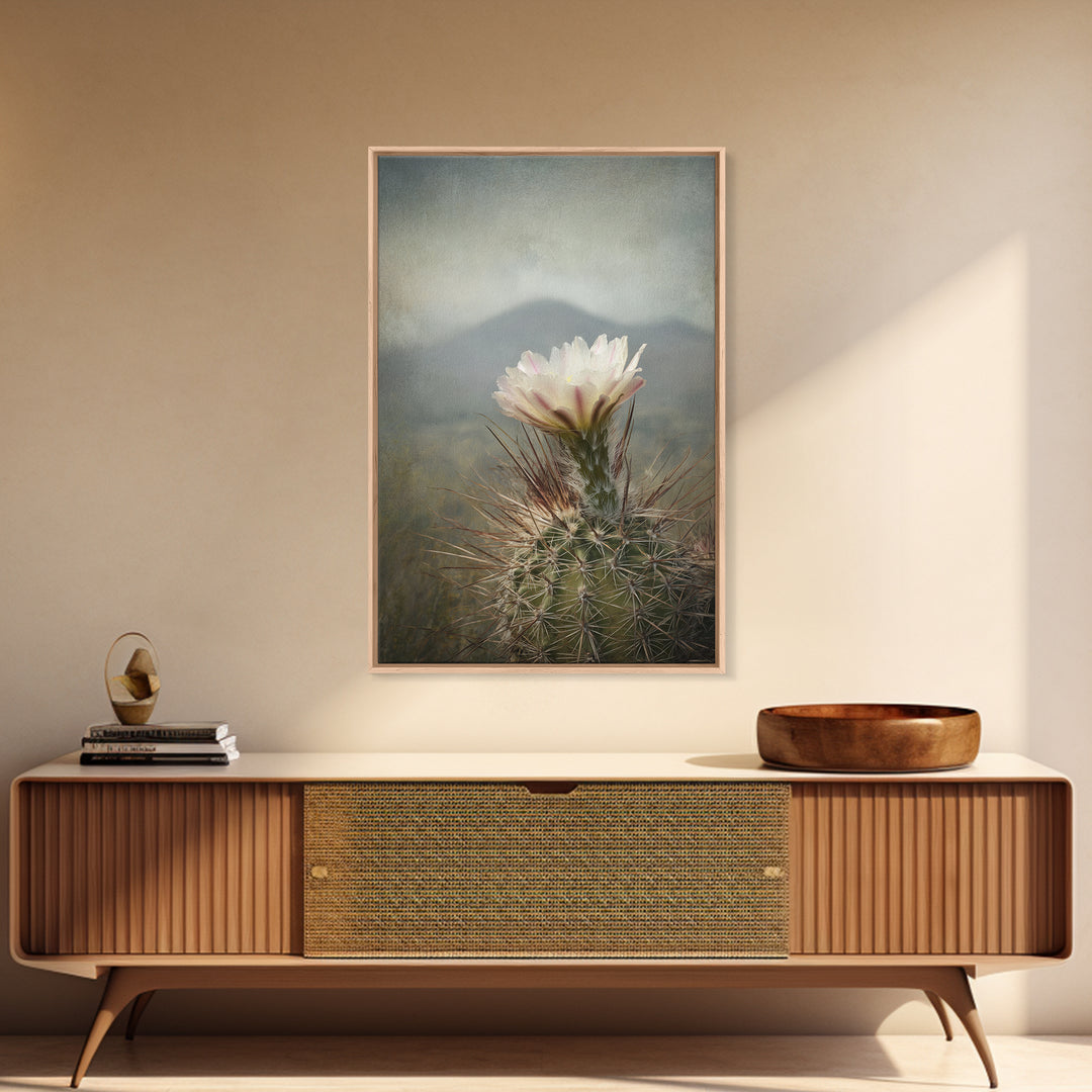 Desert Cactus Blooming After Rain Framed Canvas Print, Nature Art, Living Room Decor, Oil Painting, Nature, Ocean Art, NAT-2x3-28