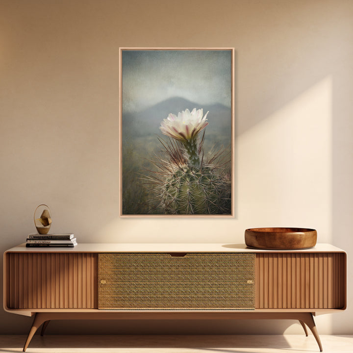 Desert Cactus Blooming After Rain Framed Canvas Print, Nature Art, Living Room Decor, Oil Painting, Nature, Ocean Art, NAT-2x3-28