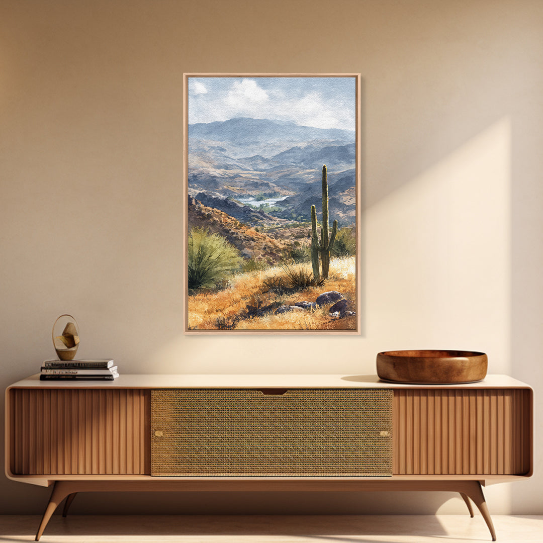 Desert Cactus Blooming After Rain Framed Canvas Print, Nature Art, Statement Artwork, Living Room Decor, Fine Art, Nature, NAT-2x3-4