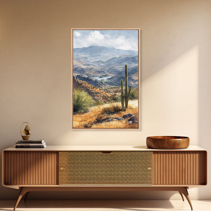 Desert Cactus Blooming After Rain Framed Canvas Print, Nature Art, Statement Artwork, Living Room Decor, Fine Art, Nature, NAT-2x3-4