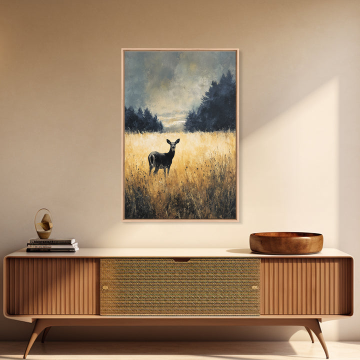 Deer Standing in a Golden Field Canvas Print, Nature Art, Fine Art Print, Living Room Decor, Fine Art, Nature, Poster, NAT-2x3-40