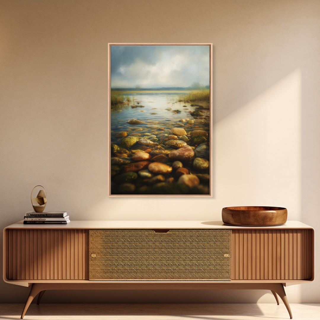 River Stones under Clear Shallow Water Canvas Print, Nature Art, Painting, Living Room Decor, Fine Art, Nature, Modern Wall Art, NAT-2x3-45