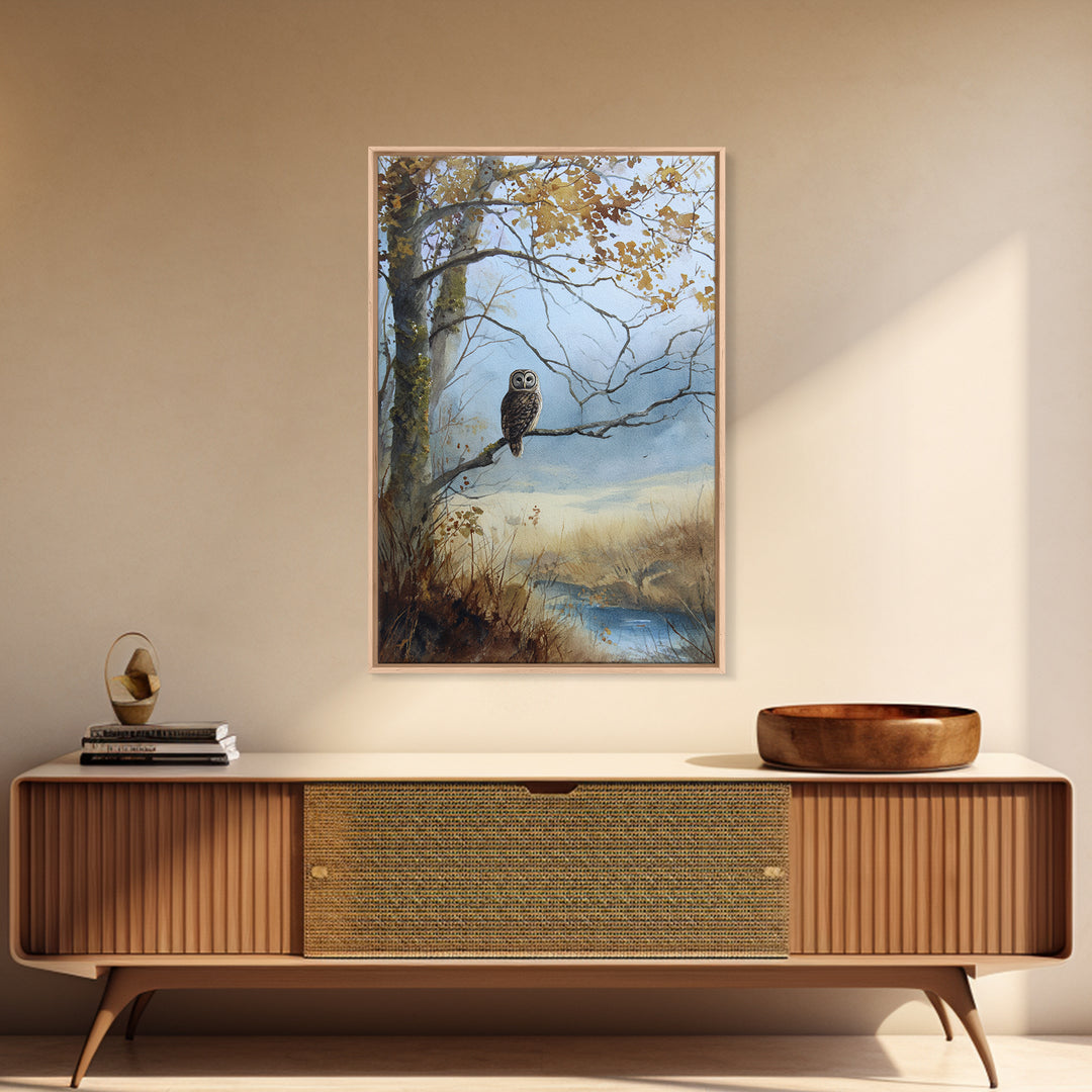 Owl in Moonlit Branches Framed Canvas Print, Nature Art, Room Decor, Living Room Decor, Fine Art, Nature, Wall Hangings, NAT-2x3-51