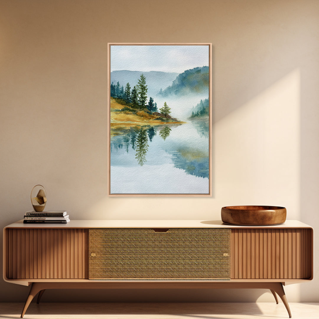 Misty Mountain Lake Canvas Print, Nature Art, Original Painting, Living Room Decor, Fine Art, Nature, Mountain Wall Art, NAT-2x3-61