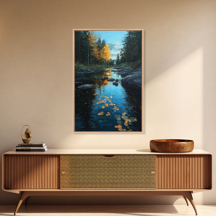 Autumn Leaves Floating on Quiet Stream Canvas Print, Nature Art, Mushroom, Living Room Decor, Abstract Art, Nature, NAT-2x3-62