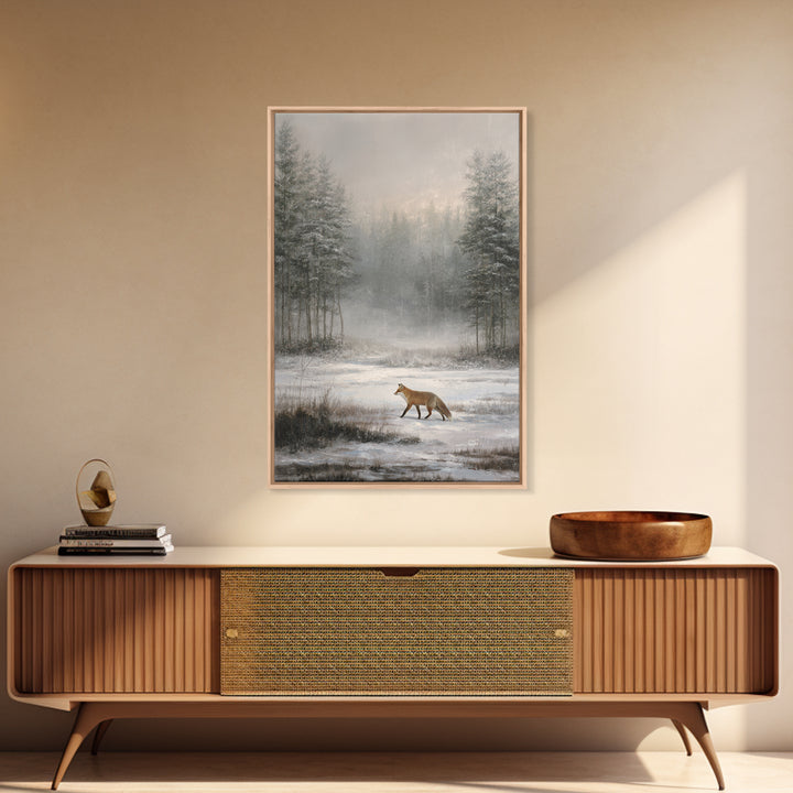 Fox Crossing a Snowy Forest Clearing Canvas Print, Nature Art, Home Decor, Living Room Decor, Nature, Abstract Wall Art, NAT-2x3-66