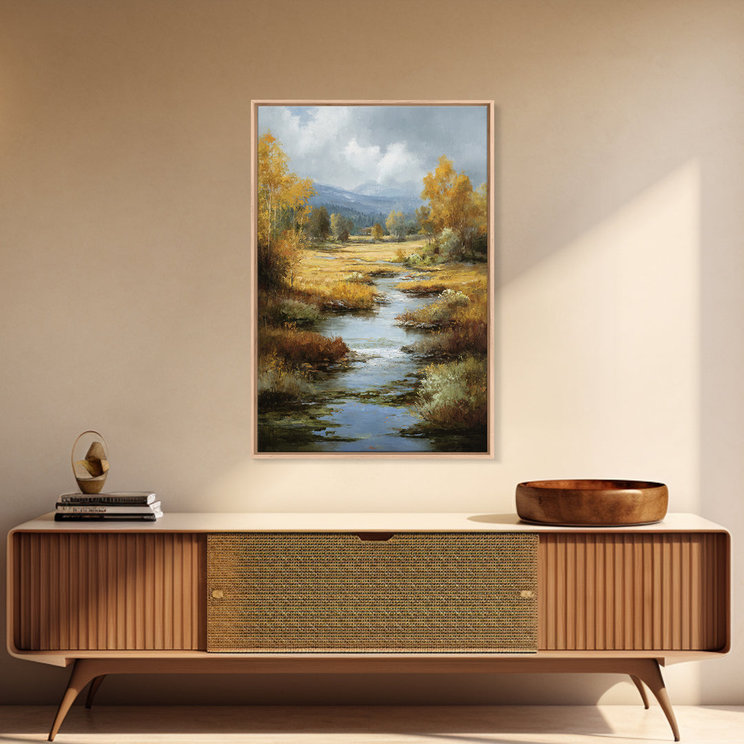 Autumn Leaves Floating on Quiet Stream Canvas Print, Nature Art, Mushroom, Living Room Decor, Abstract Art, Nature, NAT-2x3-86