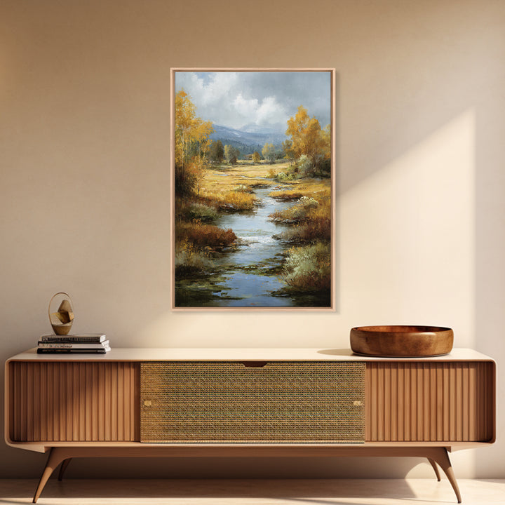Autumn Leaves Floating on Quiet Stream Canvas Print, Nature Art, Mushroom, Living Room Decor, Abstract Art, Nature, NAT-2x3-86
