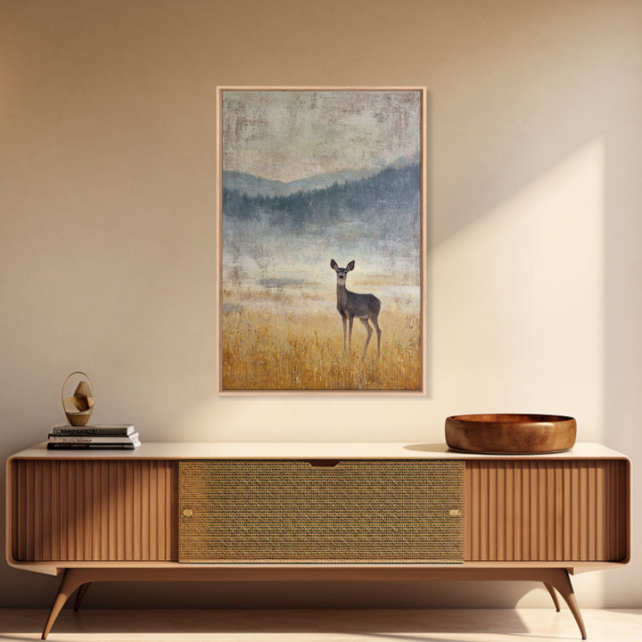 Deer Standing in a Golden Field Framed Canvas Print, Nature Art, Printable Wall Art, Living Room Decor, Fine Art, Nature, NAT-2x3-88