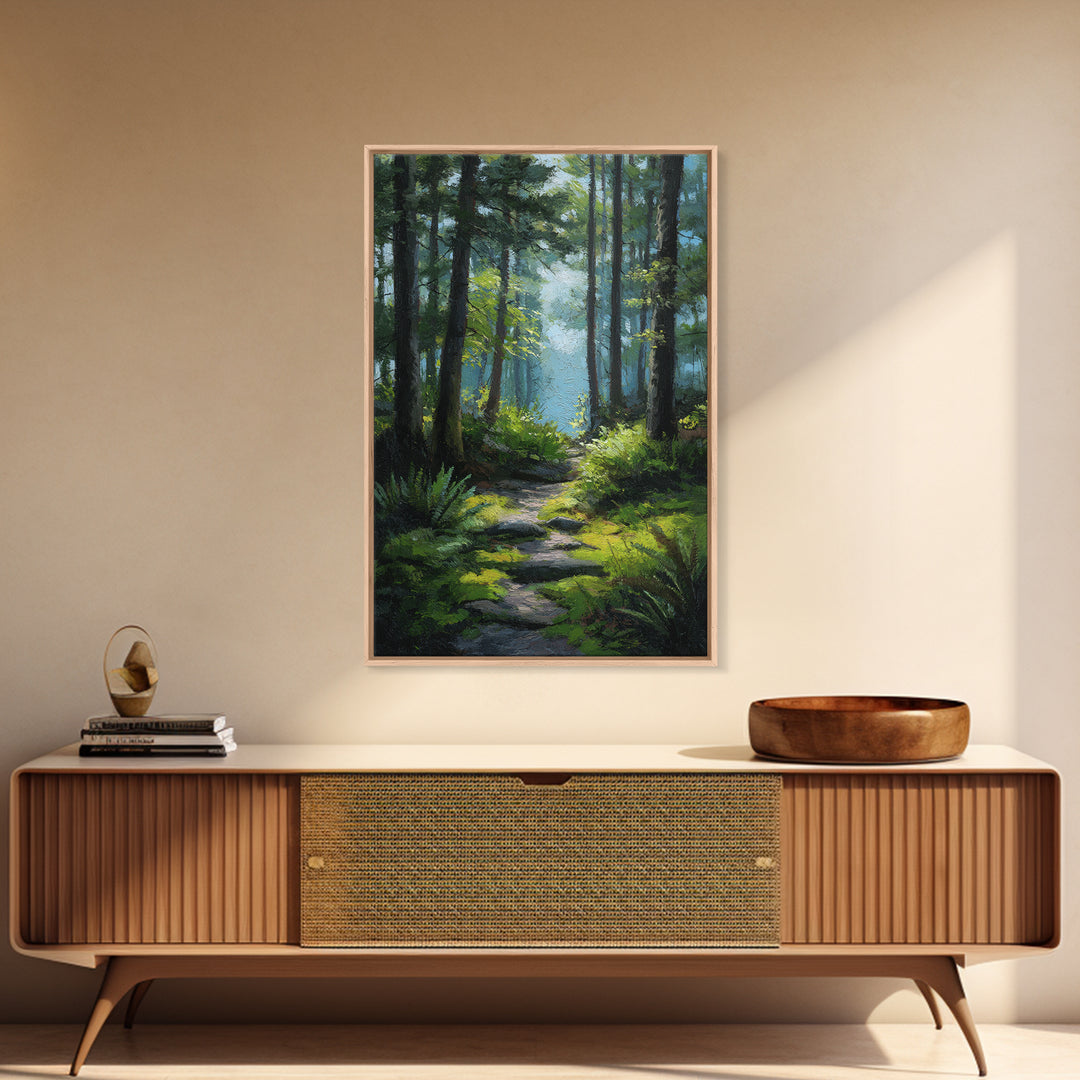 Sunlit Forest Path Canvas Print, Nature Art, Poster, Living Room Decor, Fine Art, Nature, Abstract Wall Art, 3d Wall Art, NAT-2x3-9