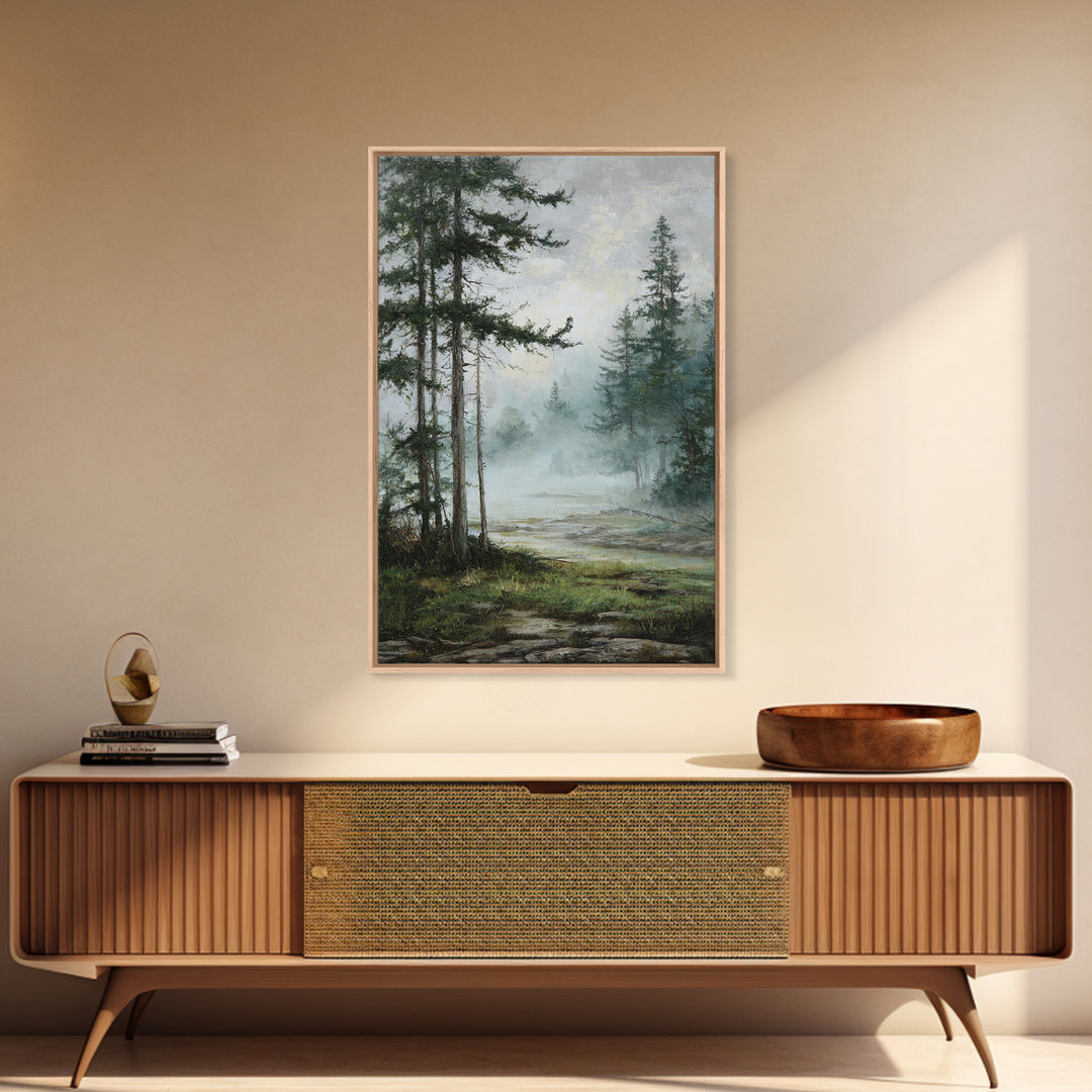 Moody Pine Forest Framed Canvas Print, Nature Art, Framed Art, Living Room Decor, Nature, Botanical Art, Digital Download Art, NAT-2x3-97