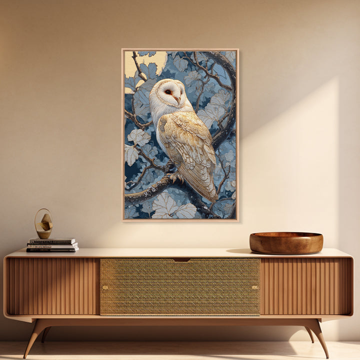Owl in Moonlit Branches Canvas Print, Nature Art, Wood Wall Art, Living Room Decor, Watercolor Art, Nature, Nature Wall Art, NAT-2x3-99