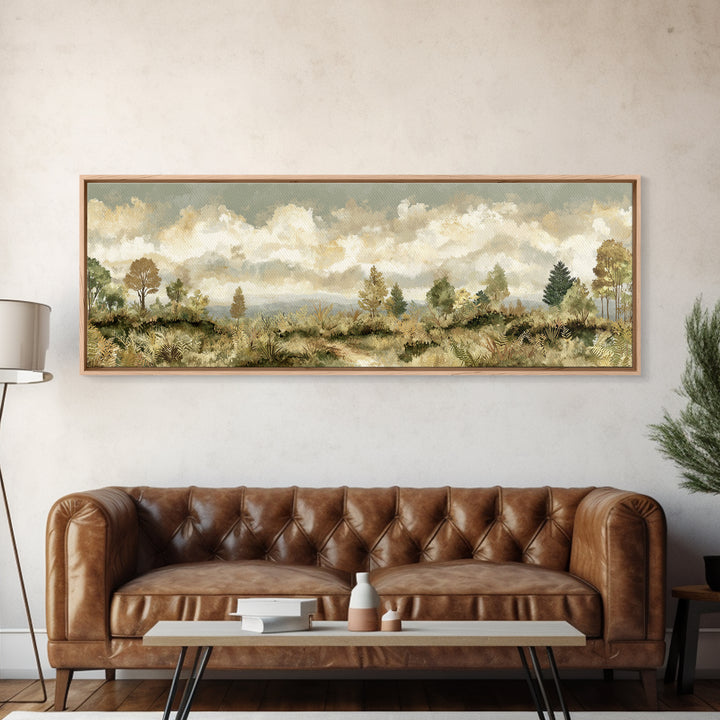 Sunlit Forest Path Framed Canvas Print, Nature Art, Modern Wall Art, Living Room Decor, Fine Art, Nature, Mountain Art, NAT-3x1-17