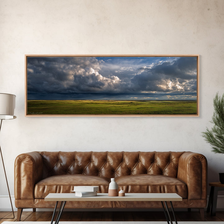 Storm Clouds over a Rolling Prairie Canvas Print, Nature Art, Wall Art, Living Room Decor, Fine Art, Nature, Wood Wall Art, NAT-3x1-30