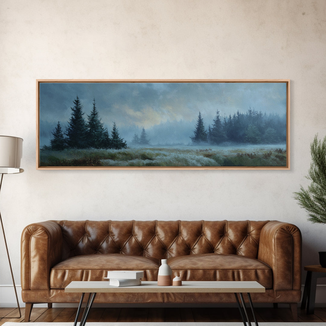 Moody Pine Forest Canvas Print, Nature Art, 3d Wall Art, Living Room Decor, Oil Painting, Nature, Nature Wall Art, NAT-3x1-33