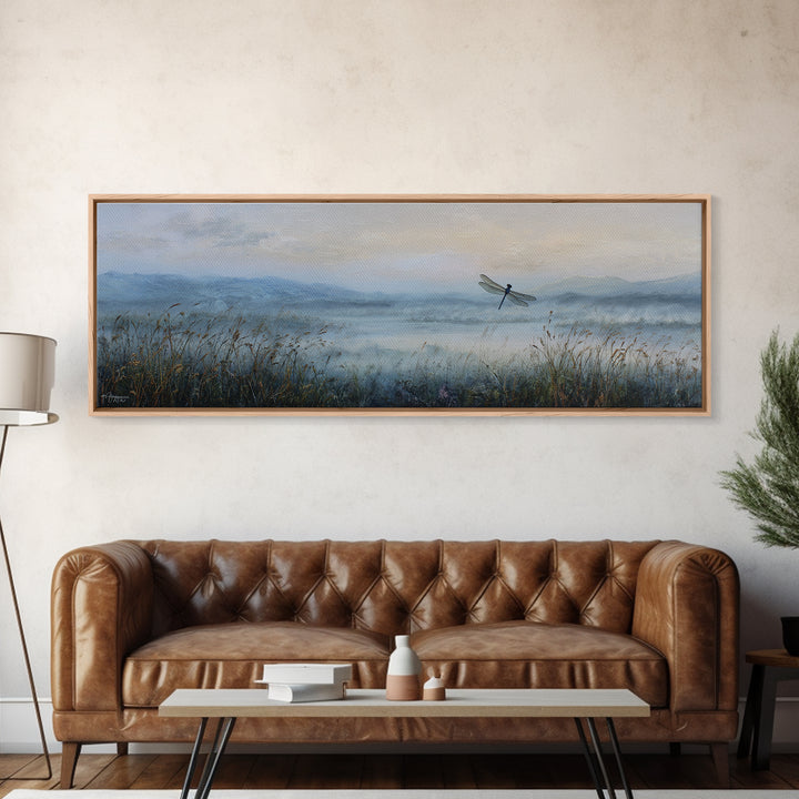 Dragonfly over a Pond with Reeds Canvas Print, Nature Art, Printable Wall Art, Living Room Decor, Abstract Art, Nature, NAT-3x1-34
