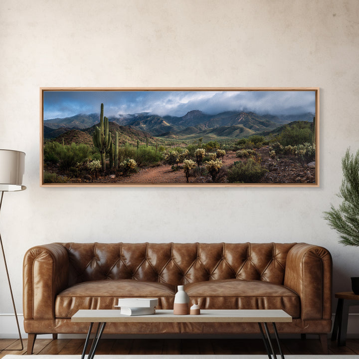 Desert Cactus Blooming After Rain Canvas Print, Nature Art, Mountain Art, Living Room Decor, Fine Art, Nature, Minimalist Decor, NAT-3x1-36