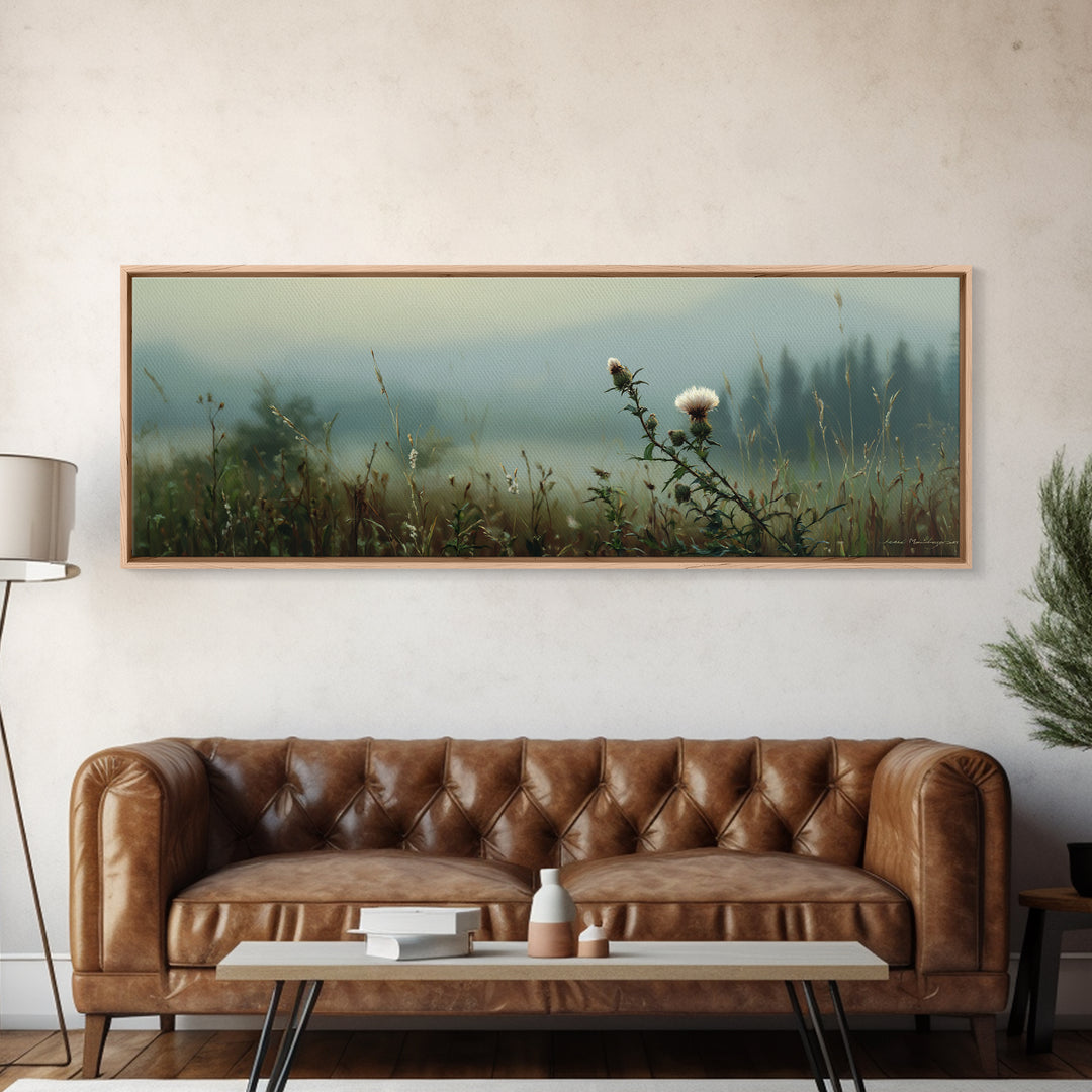 Butterfly Resting on a Blooming Thistle Framed Canvas Print, Nature Art, Neutral Decor, Living Room Decor, Fine Art, Nature, NAT-3x1-44