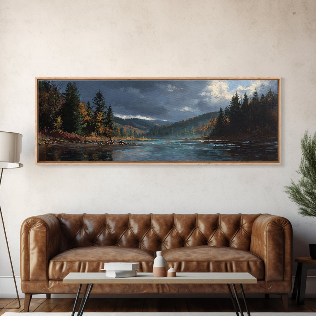 Autumn Leaves Floating on Quiet Stream Canvas Print, Nature Art, 3d Wall Art, Living Room Decor, Nature, Nature Wall Art, NAT-3x1-46