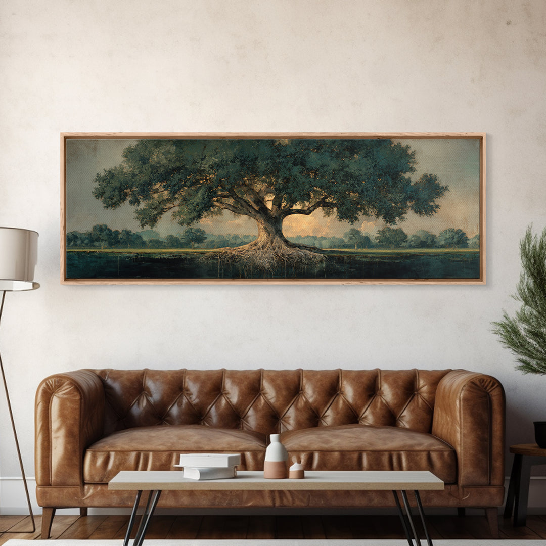 Tree of Life Framed Canvas Print, Nature Art, Living Room Decor, Oil Painting, Nature, Framed Art, Wood Wall Art, NAT-3x1-55