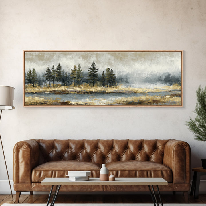 Moody Pine Forest Framed Canvas Print, Nature Art, Mountain Wall Art, Living Room Decor, Fine Art, Nature, Fine Art Print, NAT-3x1-57