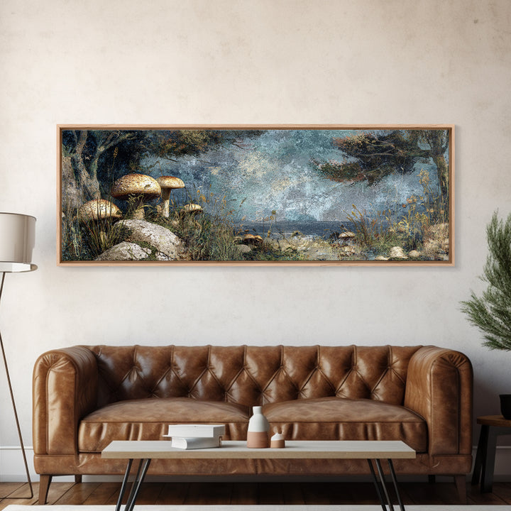Mushroom Cluster in Enchanted Woodland Canvas Print, Nature Art, Original Painting, Living Room Decor, Fine Art, Nature, NAT-3x1-71