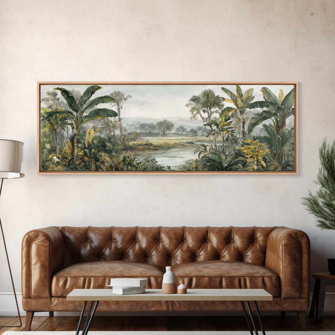 Tropical Jungle Leaves Canvas Print, Nature Art, Moss Art, Living Room Decor, Oil Painting, Nature, Statement Artwork, NAT-3x1-85