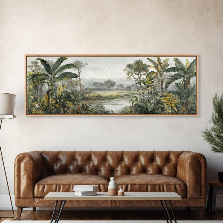 Tropical Jungle Leaves Canvas Print, Nature Art, Moss Art, Living Room Decor, Oil Painting, Nature, Statement Artwork, NAT-3x1-85