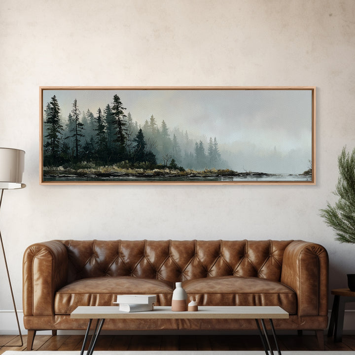 Moody Pine Forest Framed Canvas Print, Nature Art, Floral, Living Room Decor, Fine Art, Nature, Moss Art, Landscape Art, NAT-3x1-9
