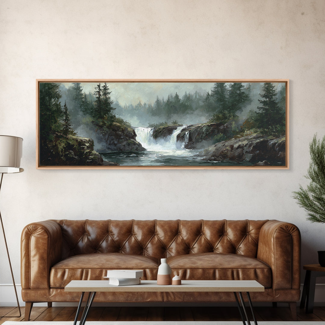 Waterfall Hidden Among Dark Green Rocks Canvas Print, Nature Art, Room Decor, Living Room Decor, Nature, Wall Hangings, NAT-3x1-91