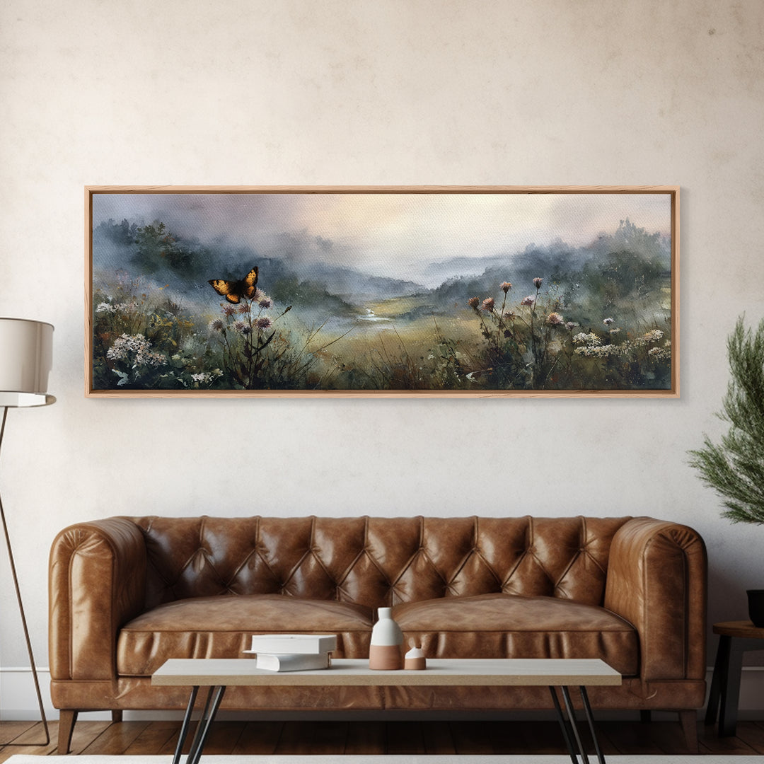 Butterfly Resting on a Blooming Thistle Canvas Print, Nature Art, Living Room Decor, Oil Painting, Nature, Modern Wall Art, NAT-3x1-92