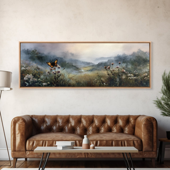 Butterfly Resting on a Blooming Thistle Canvas Print, Nature Art, Living Room Decor, Oil Painting, Nature, Modern Wall Art, NAT-3x1-92