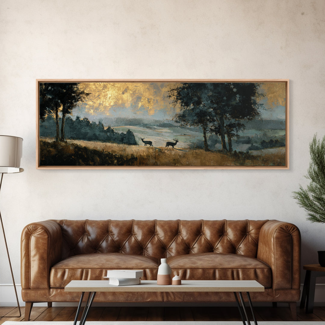 Deer Standing in a Golden Field Canvas Print, Nature Art, Neutral Decor, Living Room Decor, Fine Art, Nature, Wall Art, NAT-3x1-96