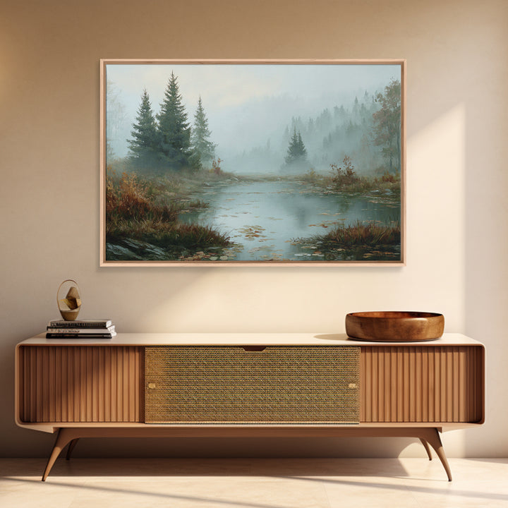 Autumn Leaves Floating on Quiet Stream Framed Canvas Print, Nature Art, Framed Art, Living Room Decor, Fine Art, Nature, NAT-3x2-10